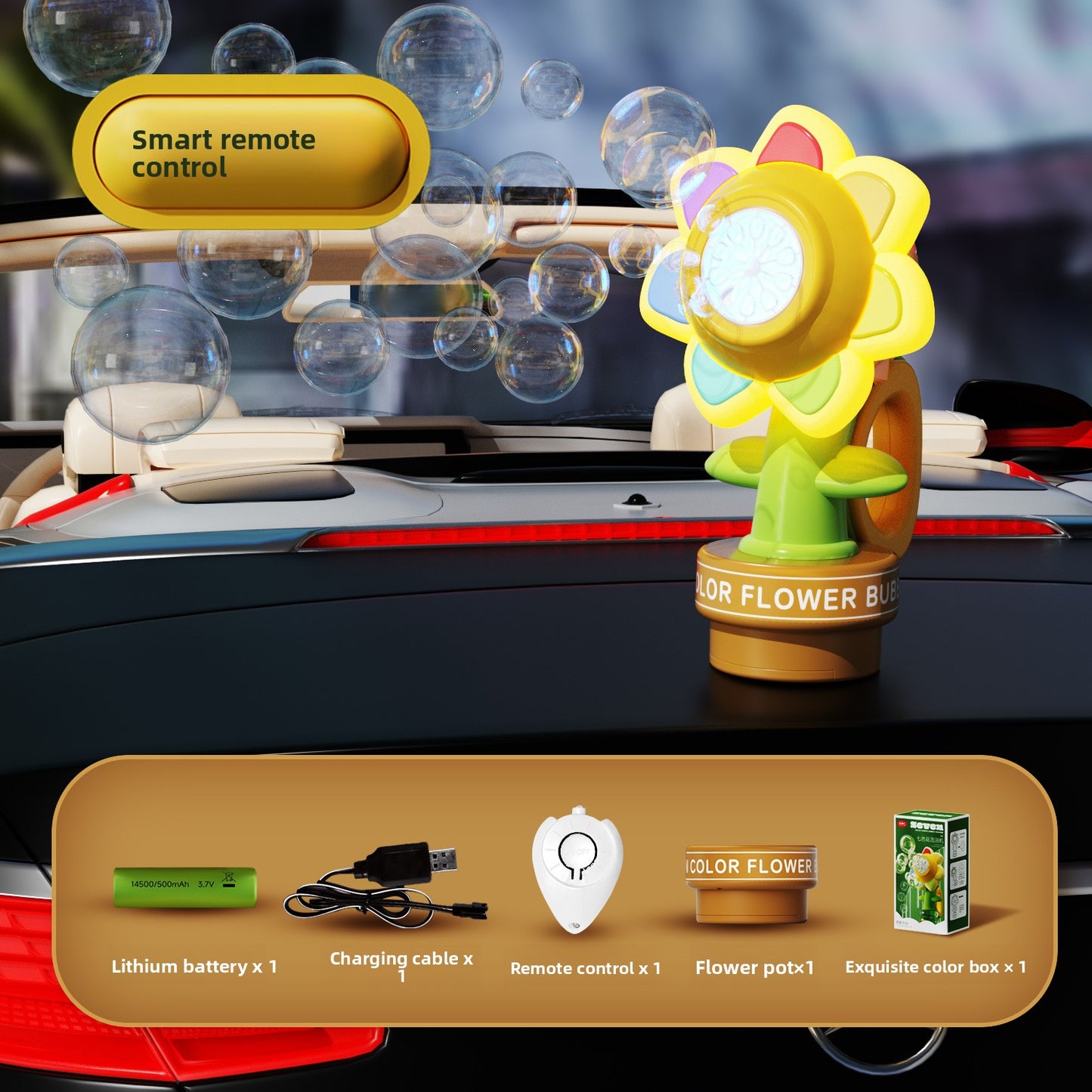 Remote Sunflower Bubble Machine – Automatic Fun for Cars & Parties