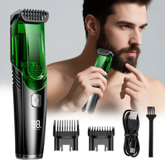 Men’s Beard & Body Hair Trimmer – Adjustable Length, Self-Cleaning Vacuum, LED Display, USB Rechargeable, Skin-Friendly | EU Shipping